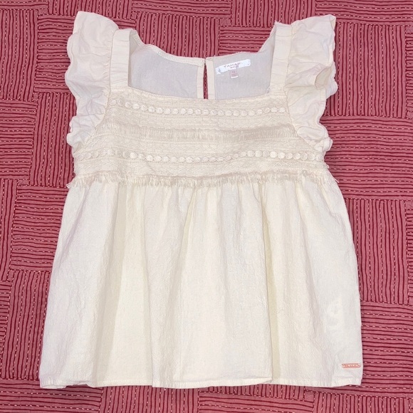 Tahari Girl size 12 yrs lovely Ruffled Kids Blouse top cream / off white cotton - Picture 1 of 12